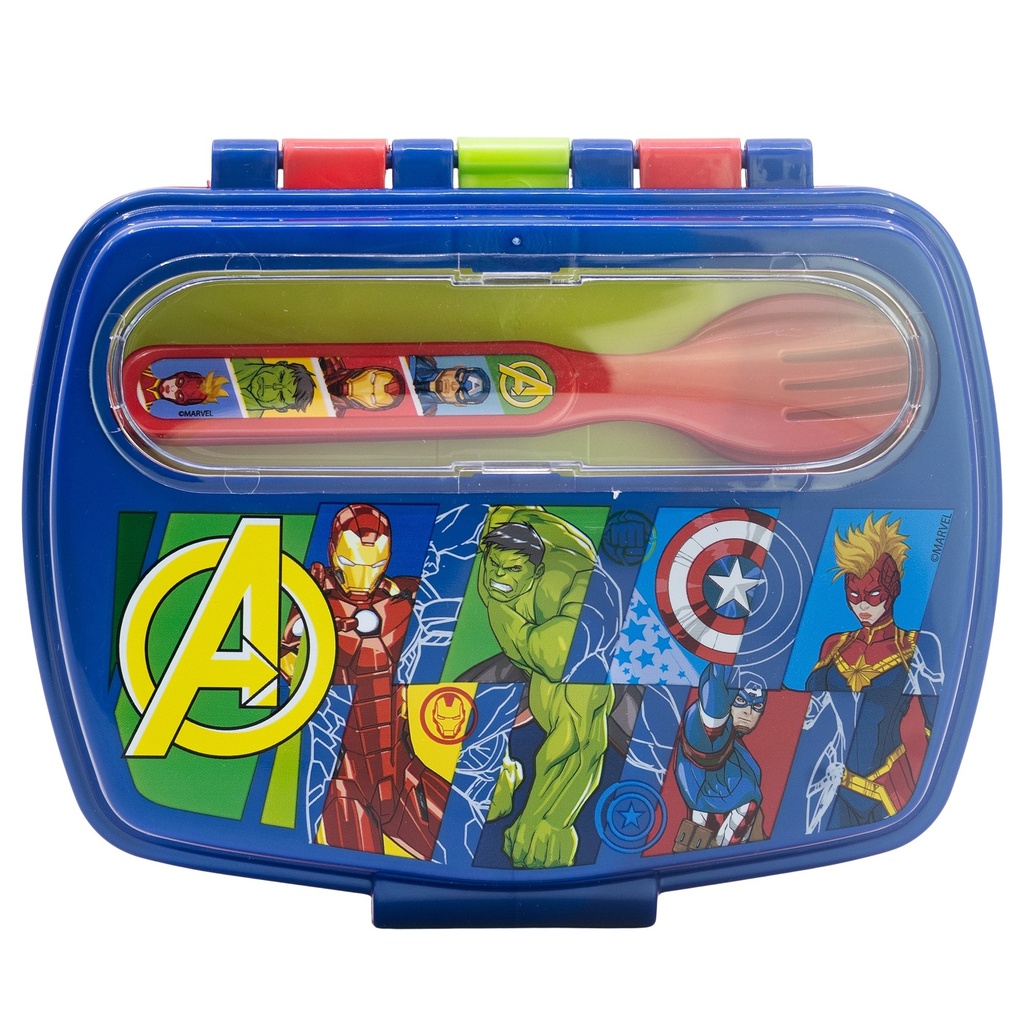 SANDWICHERA RECTANGULAR + CUBIERTOS AVENGERS