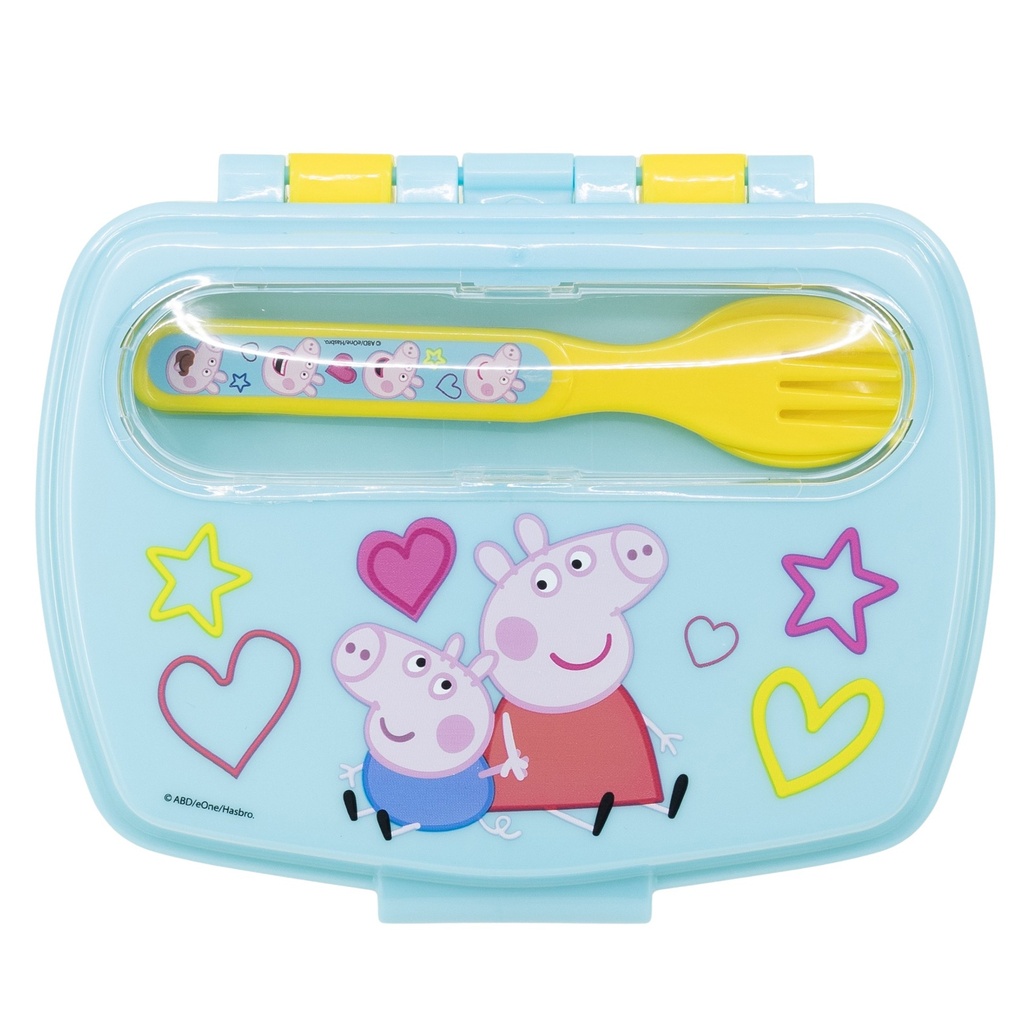 SANDWICHERA RECTANGULAR + CUBIERTOS PEPPA PIG