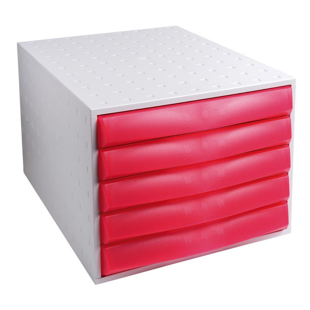 ARCHIVADOR 5CAJ.GRIS/FRAMBUESA