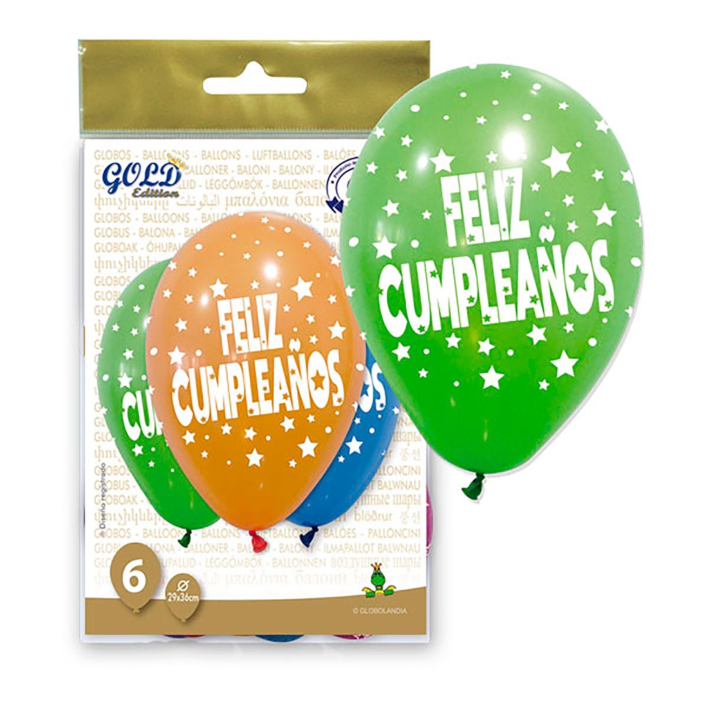 BOLSA 6 GLOBOS FELIZ CUMPLEAÑOS