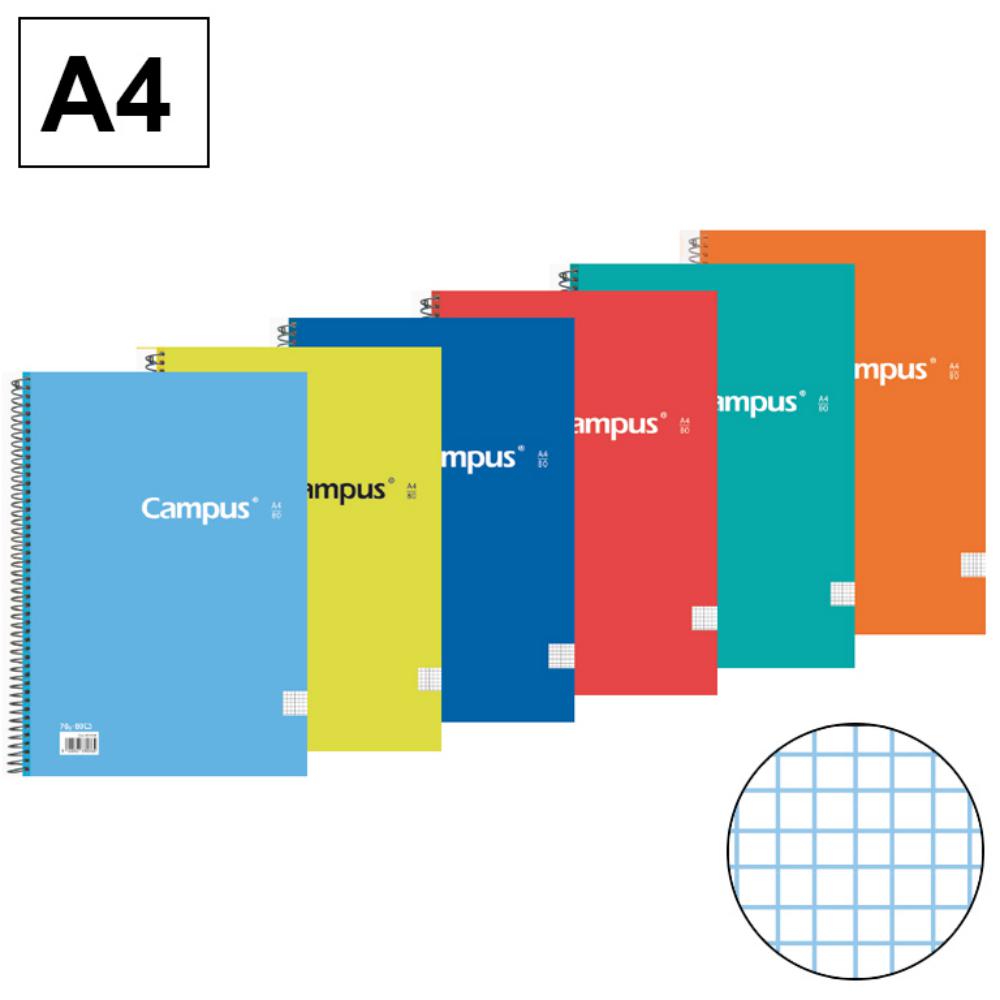 BLOC ESPIRAL CAMPUS A4 TAPA DURA 80 HOJAS 70G CUADRICULA 3MM