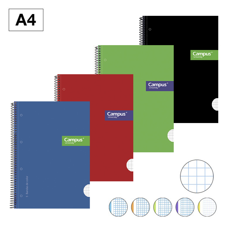 BLOC ESPIRAL CAMPUS A4 TAPA EXTRADURA MICROPERFORADO 160 HOJAS 70G CUADRICULA 5MM