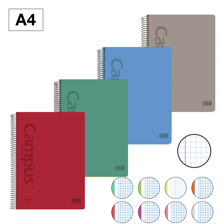 BLOC ESPIRAL CAMPUS A4 T.PLASTICO MICROPERF. 160H 90G CUADRICULA 5MM