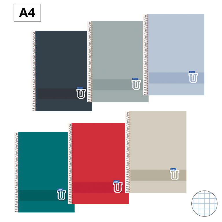 BLOC ESPIRAL CAMPUS A4 TAPA PLASTICO 80 HOJAS 90G CUADRICULA 4 MM COLORES TENDENCIA