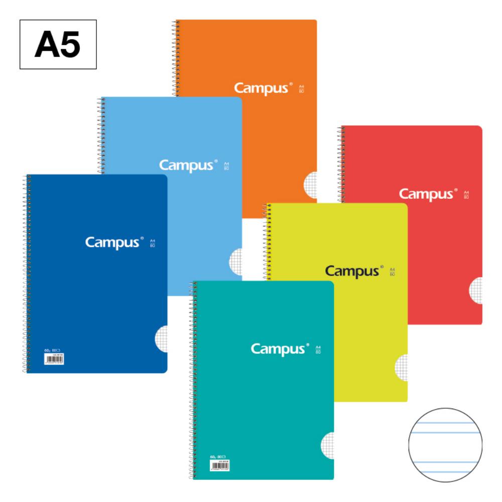 BLOC ESPIRAL CAMPUS A5 T.BASICA 80H 60G DOBLE RAYA 2,5MM