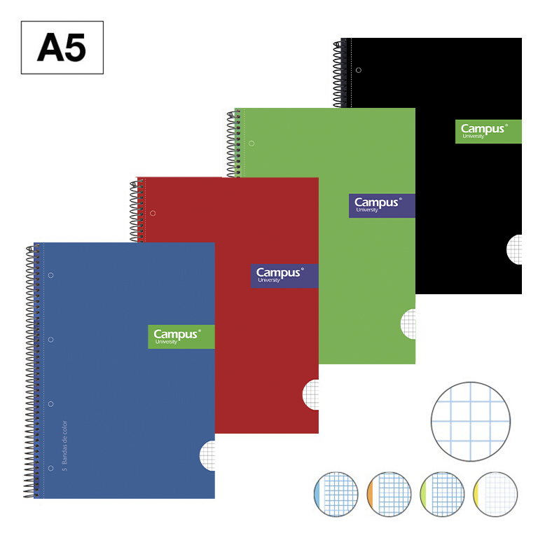 BLOC ESPIRAL CAMPUS A5 TAPA EXTRADURA MICROPERFORADO 160 HOJAS 70G CUADRICULA 5MM