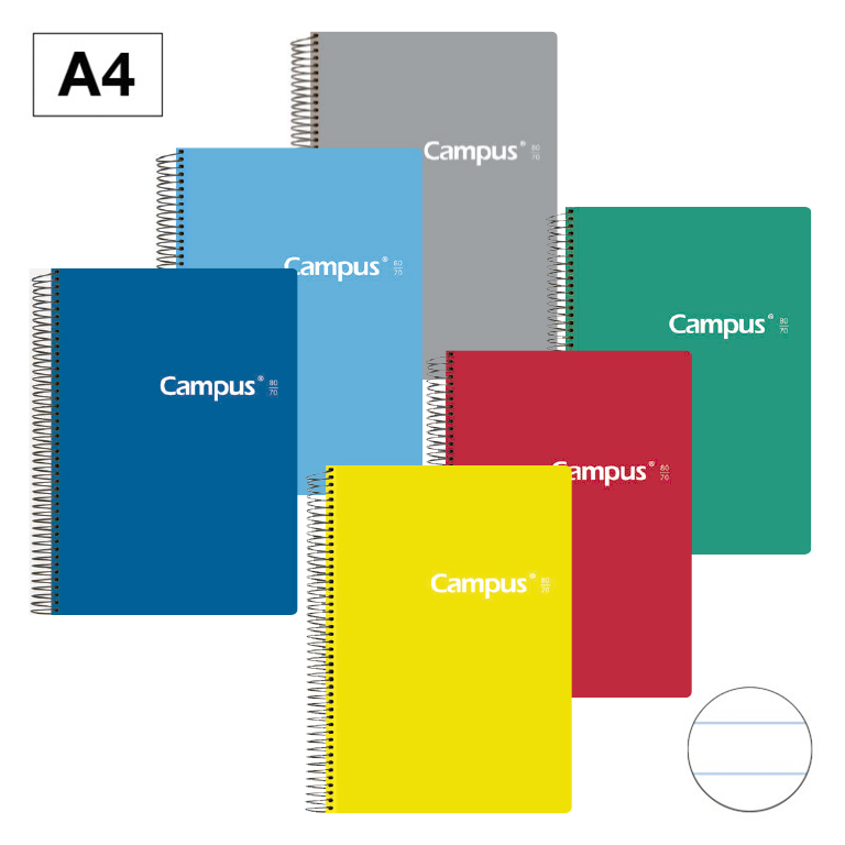 BLOC ESPIRAL CAMPUS A4 TAPA PLASTICO 80 HOJAS 70G RAYADO HORIZONTAL