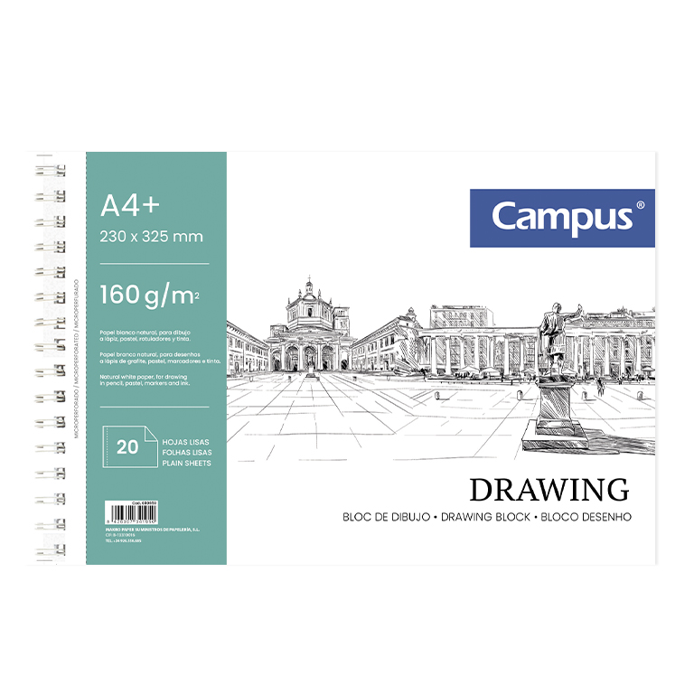 BLOC DE DIBUJO CAMPUS DRAWING A4+ ESPIRAL MICROPERFORADO 20 HOJAS 160G. LISO