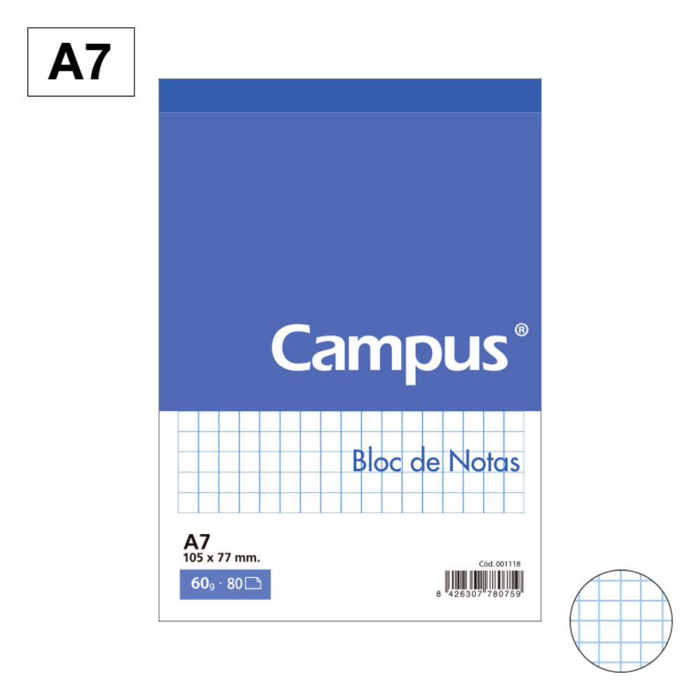BLOC NOTAS MICROPERFORADO CAMPUS A7 60G 80H CUADRICULA 4MM