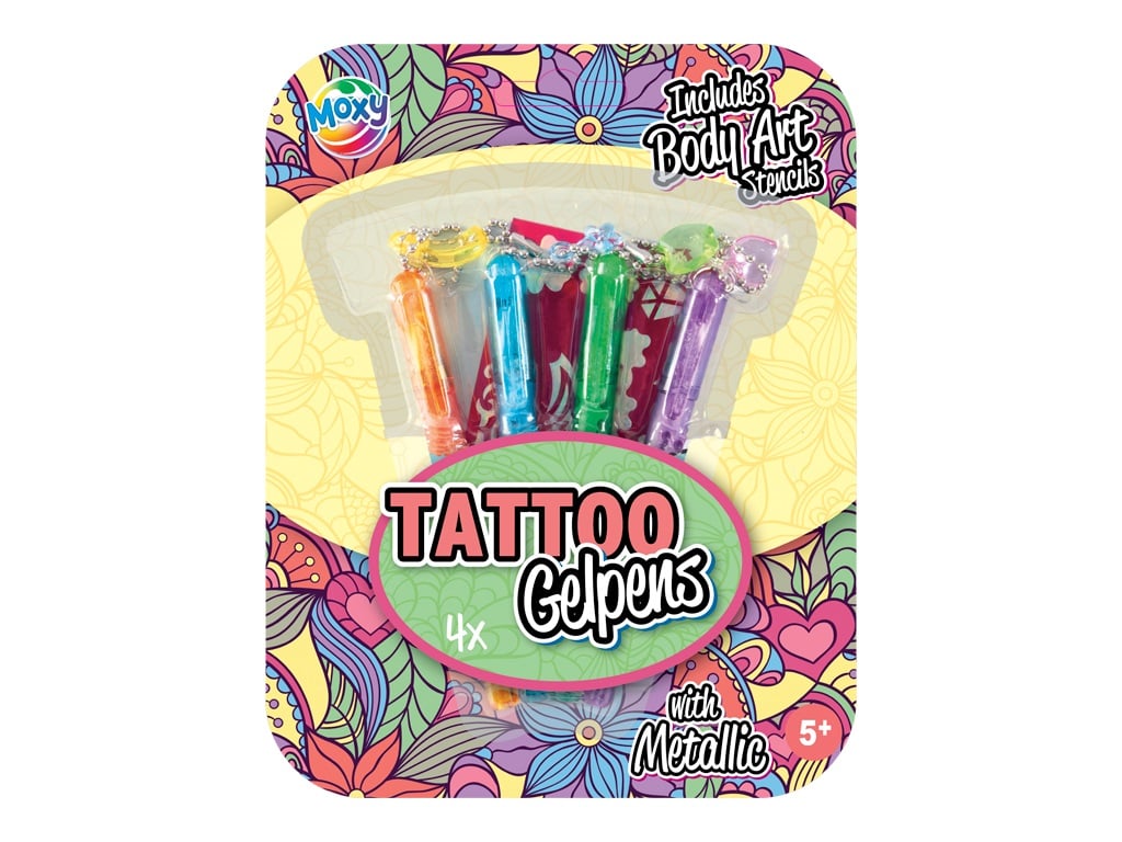 BOLIGRAFOS GEL TATTOO 4PZS+PLANTILLA