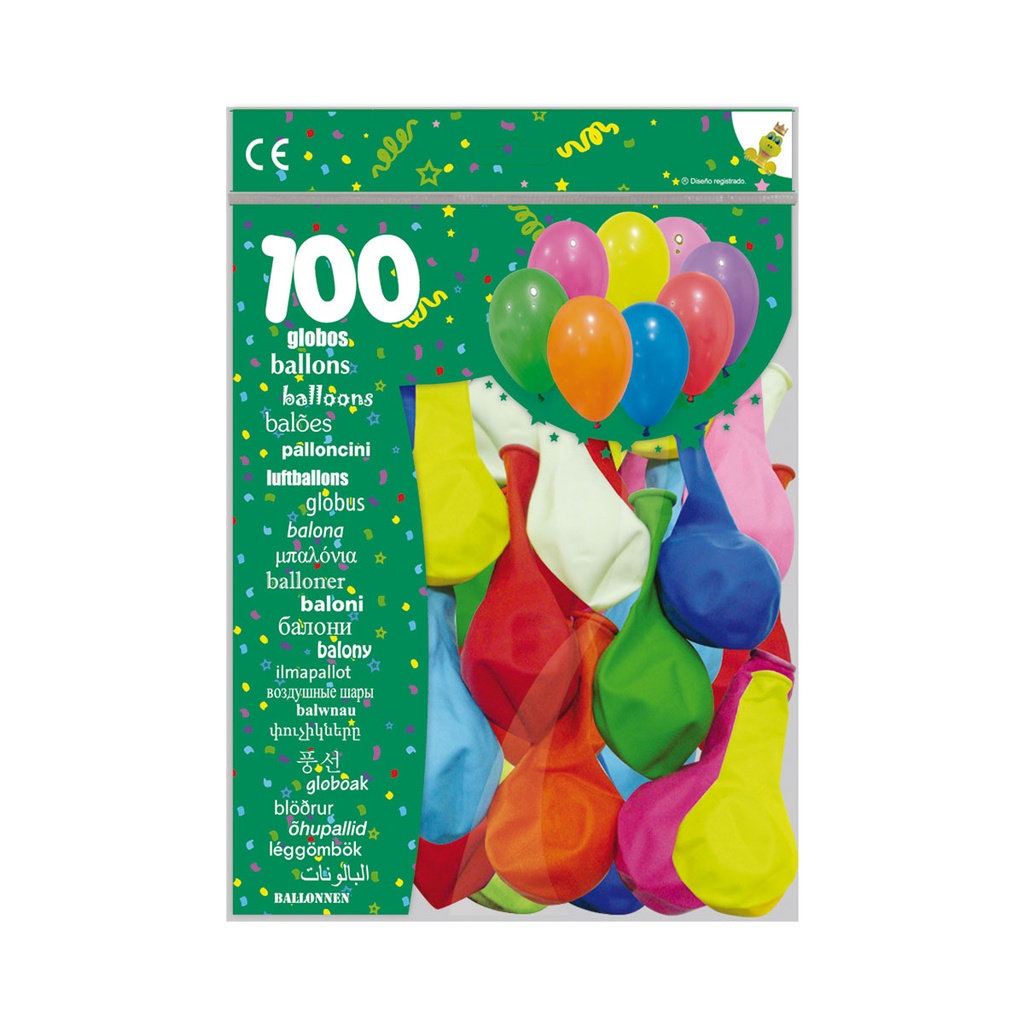 BOLSA 100 GLOBOS MIX 9D 29CM