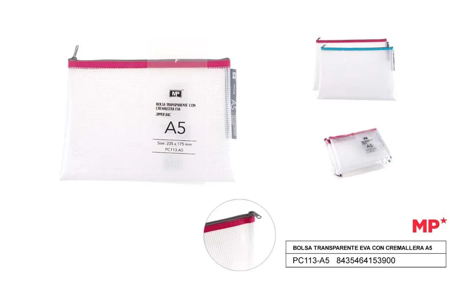 BOLSA TRANSP.EVA C/CREMALLERA A5