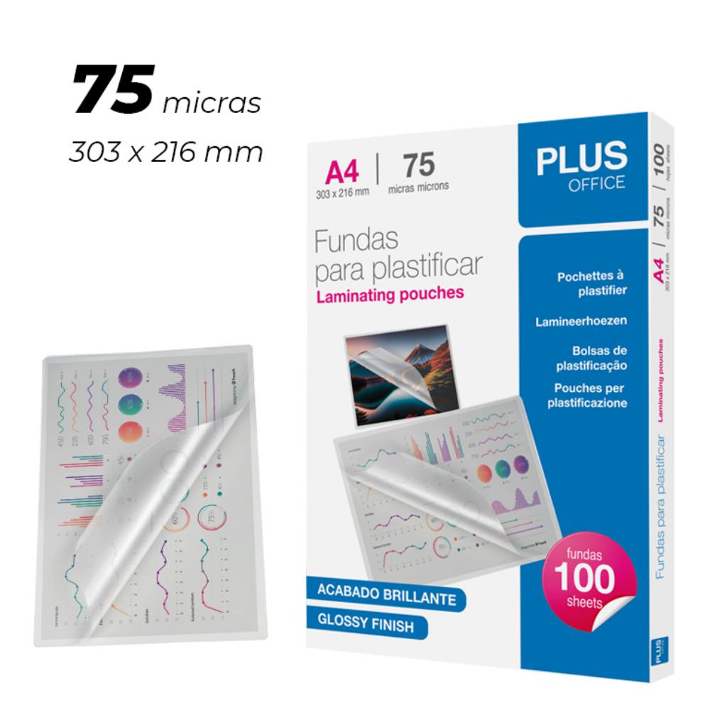 FUNDA PLASTIFICAR PLUS OFFICE A4 303x216MM 75 MICRAS