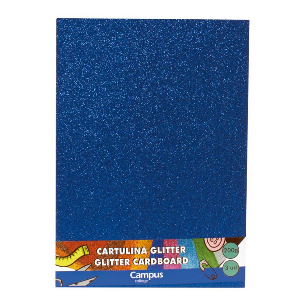 CARTULINA A4 MAKRO GLITTER AZUL BOLSA 3U