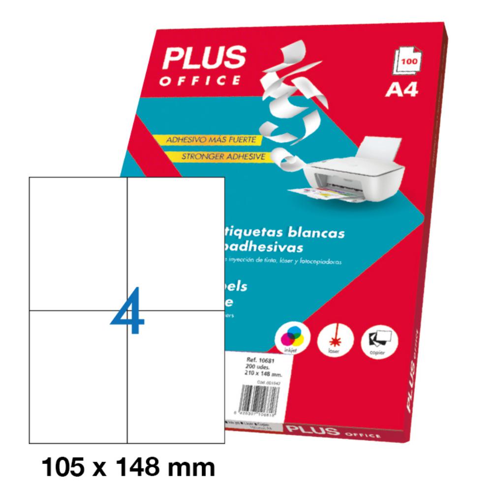 ETIQUETAS AUTOADHESIVAS PLUS OFFICE 105 X 148 MM CANTOS RECTOS 4 X HOJA CAJA 100 HOJAS