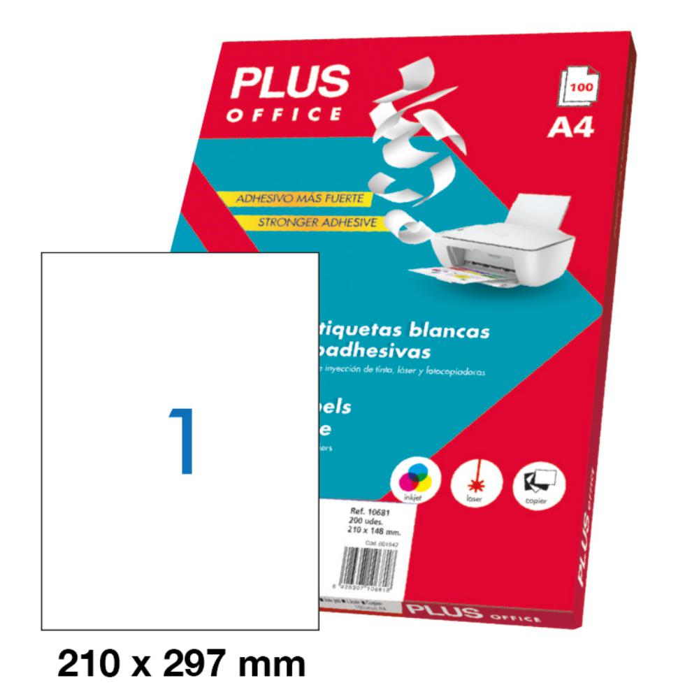 ETIQUETAS AUTOADHESIVAS PLUS OFFICE 210 X 297 MM CANTOS RECTOS 1 X HOJA CAJA 100 HOJAS