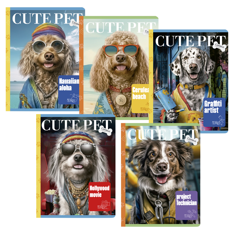 LIBRETA COSIDA CAMPUS UNIVERSITY CUTE PET PERROS RAYADO HORIZONTAL 190 X 248 MM
