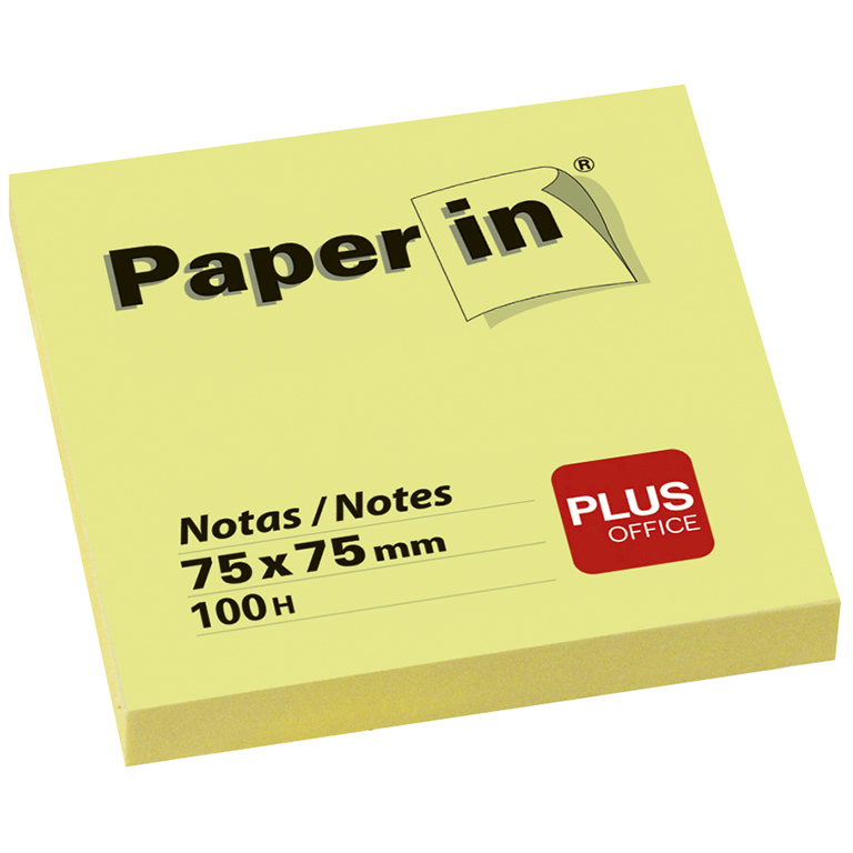 NOTAS ADHESIVAS PAPER IN PLUS OFFICE 75X75MM AMARILLAS 100H