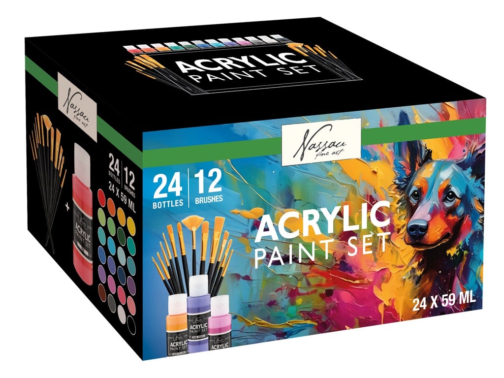 PINTURA ACRILICA 24X59ML Y 12 PINCELES AR0765/GE