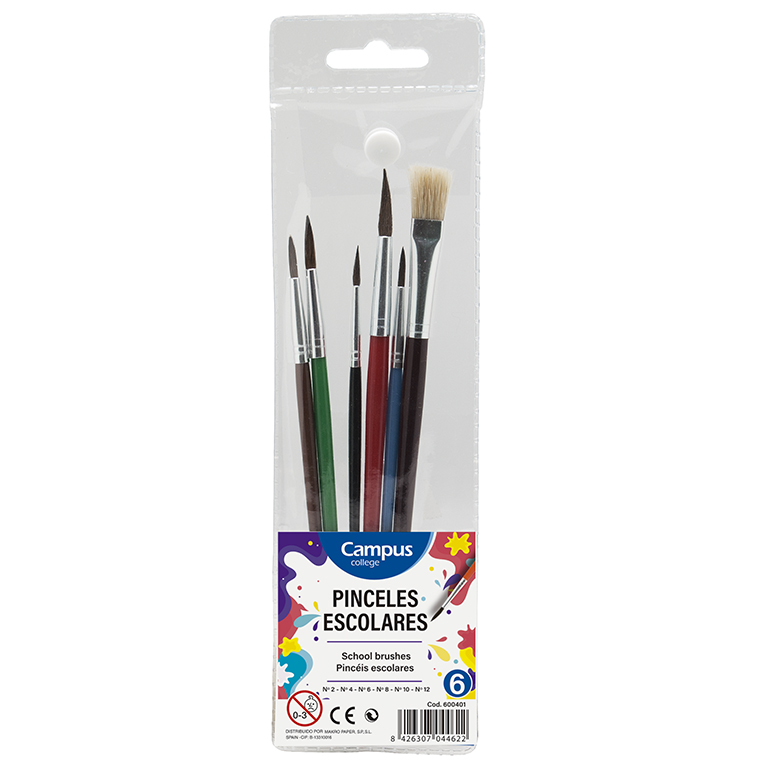 PINCEL ACUARELA BOLSA 6UD COLORES