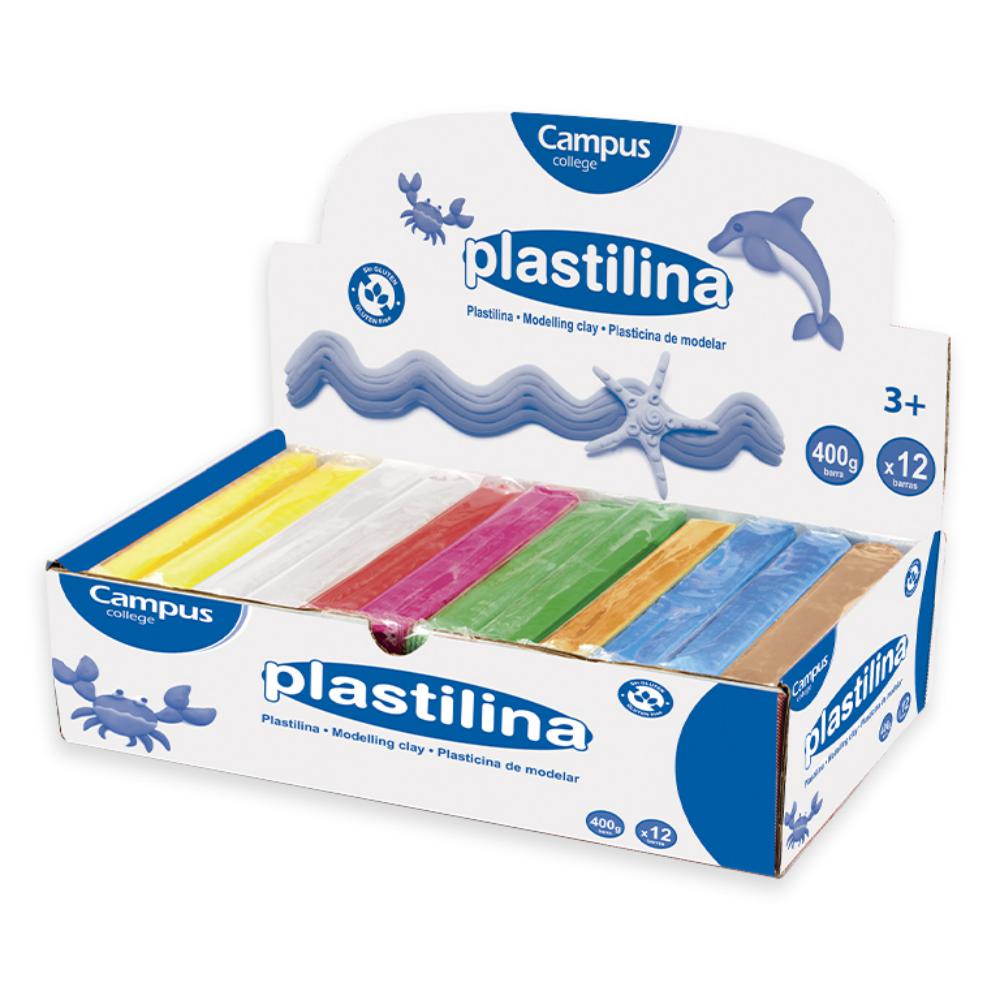 EXPOSITOR PLASTILINA CAMPUS COLLEGE 400G 12 UD. 8 COLORES SURTIDOS