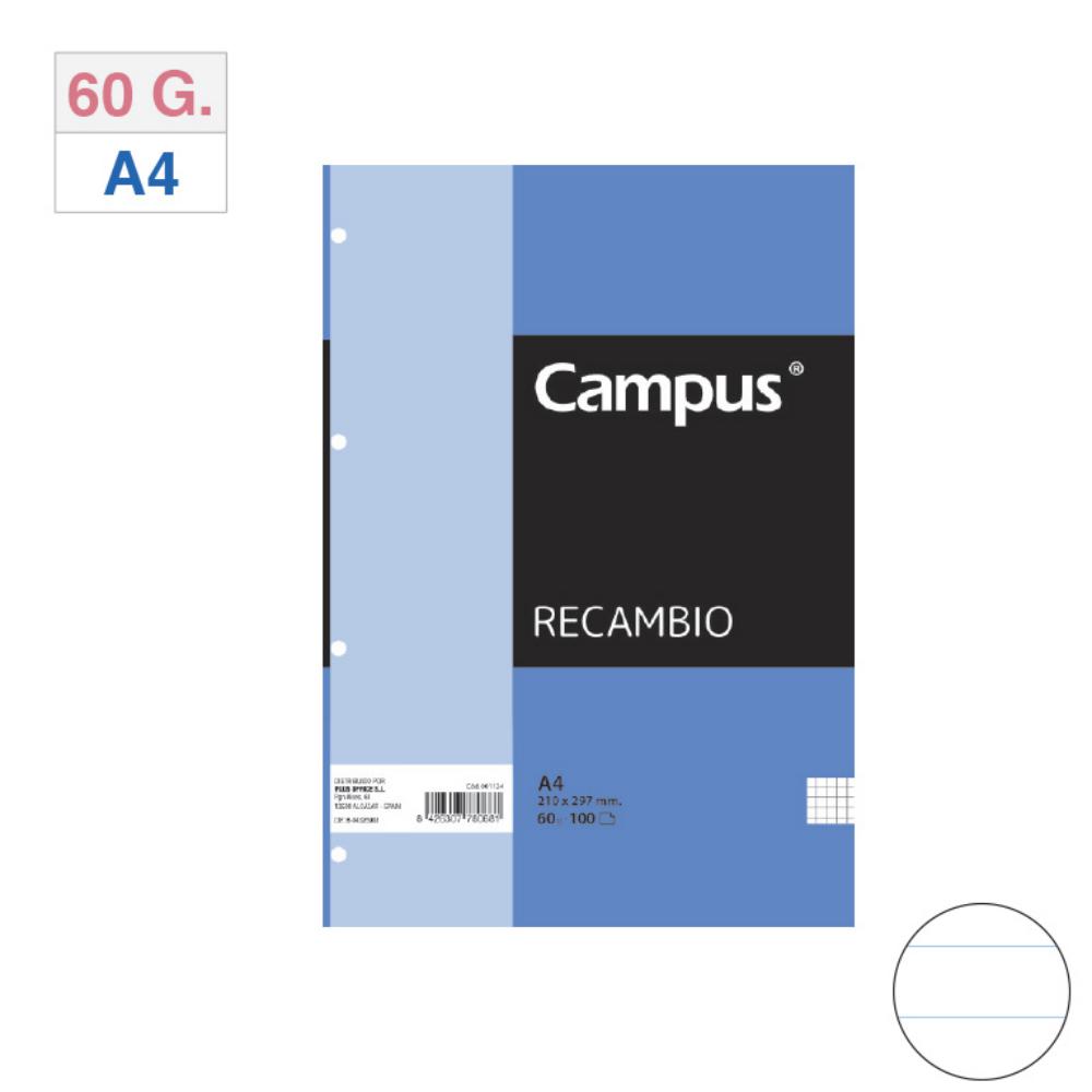 RECAMBIO ARCHIVADOR CAMPUS A4 100 HOJAS 60G RAYADO HORIZONTAL