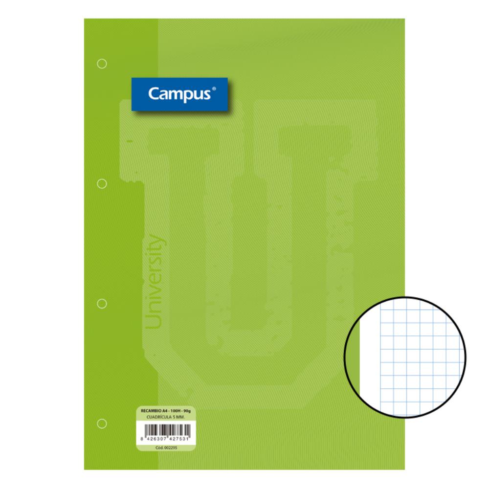RECAMBIO CAMPUS A4 100H 90G 5 MM BANDA VERDE