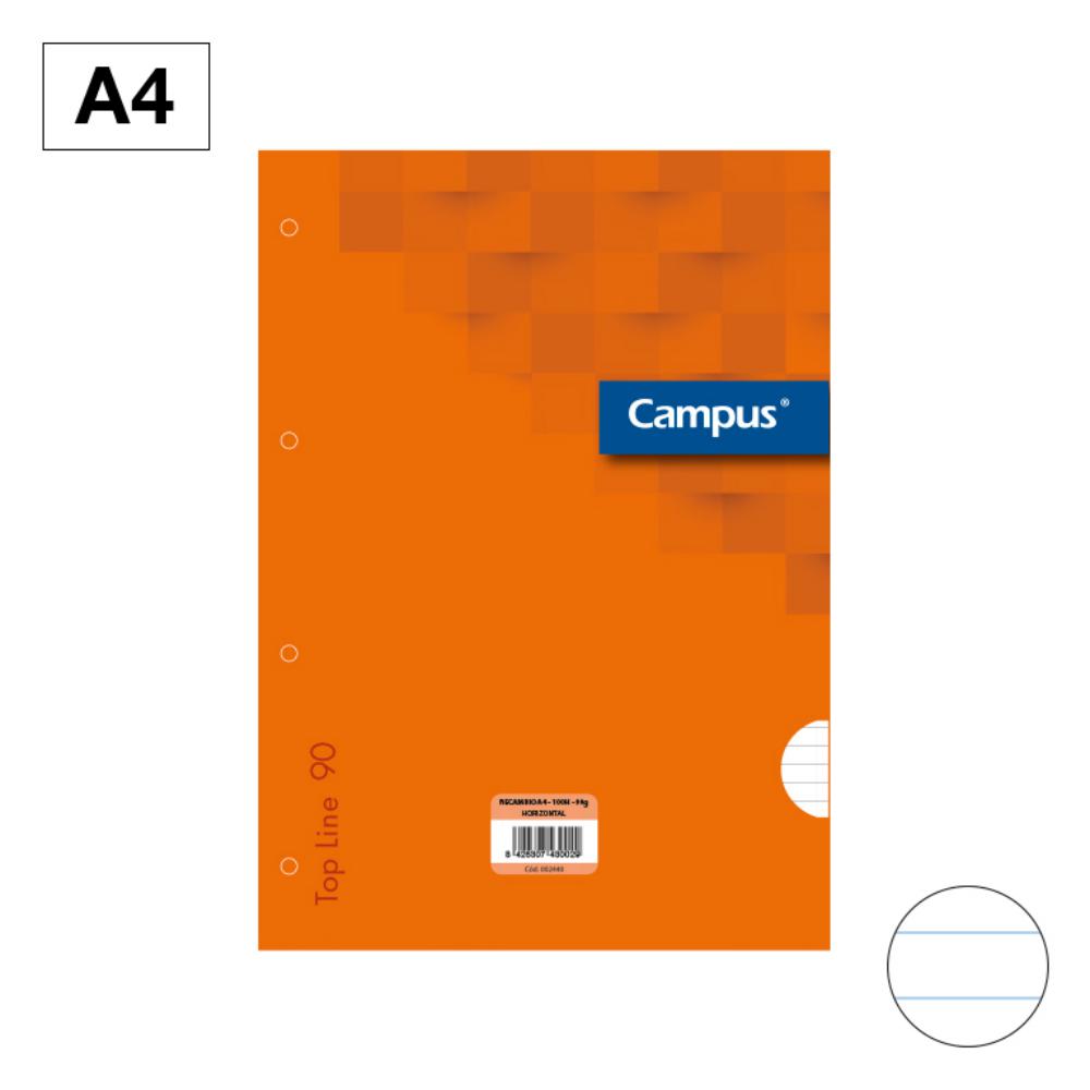 RECAMBIO CAMPUS A4 100 HOJAS 90G RAYADO HORIZONTAL NARANJA
