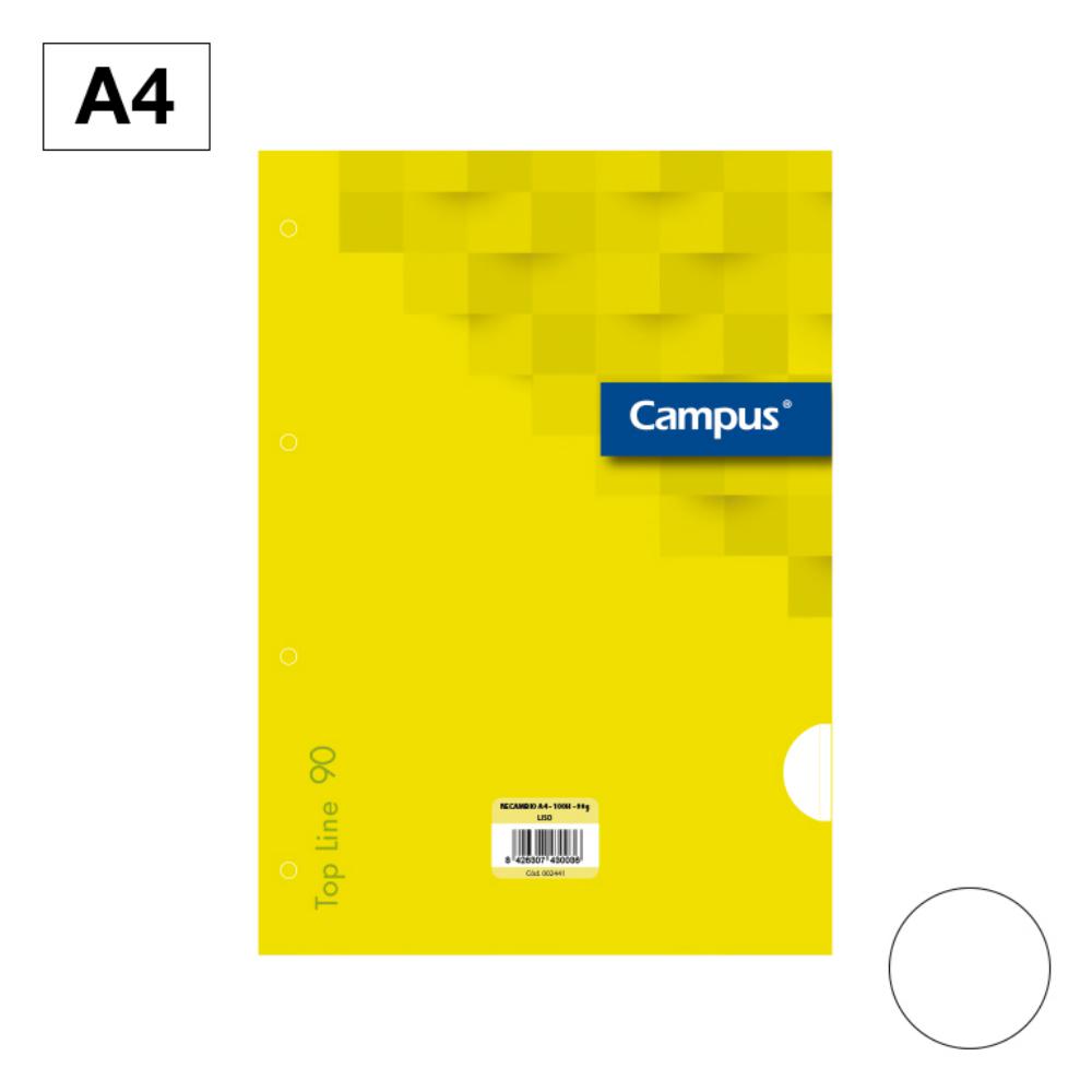 RECAMBIO CAMPUS A4 100 HOJAS 90G LISO 4 TALADROS