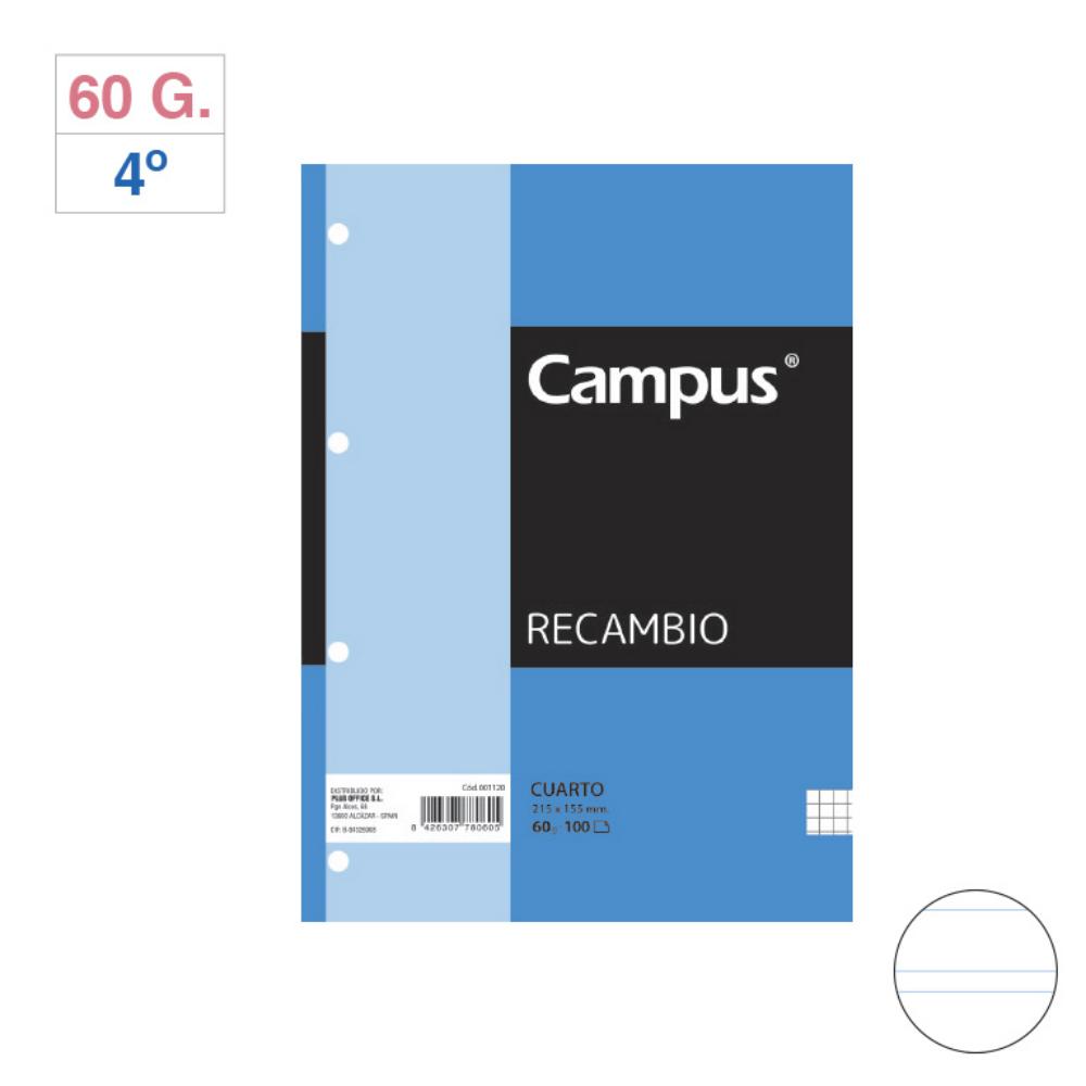 RECAMBIO ARCHIVADOR CAMPUS 4º 100 HOJAS 60G DOBLE RAYA 2,5 MM