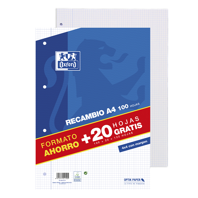 RECAMBIO OXFORD A4 100+20H 90G