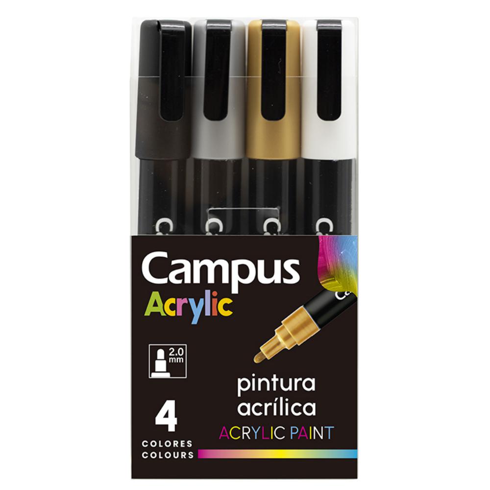 ROTULADORES ACRILICOS CAMPUS ACRYLIC 4 COLORES METALICOS