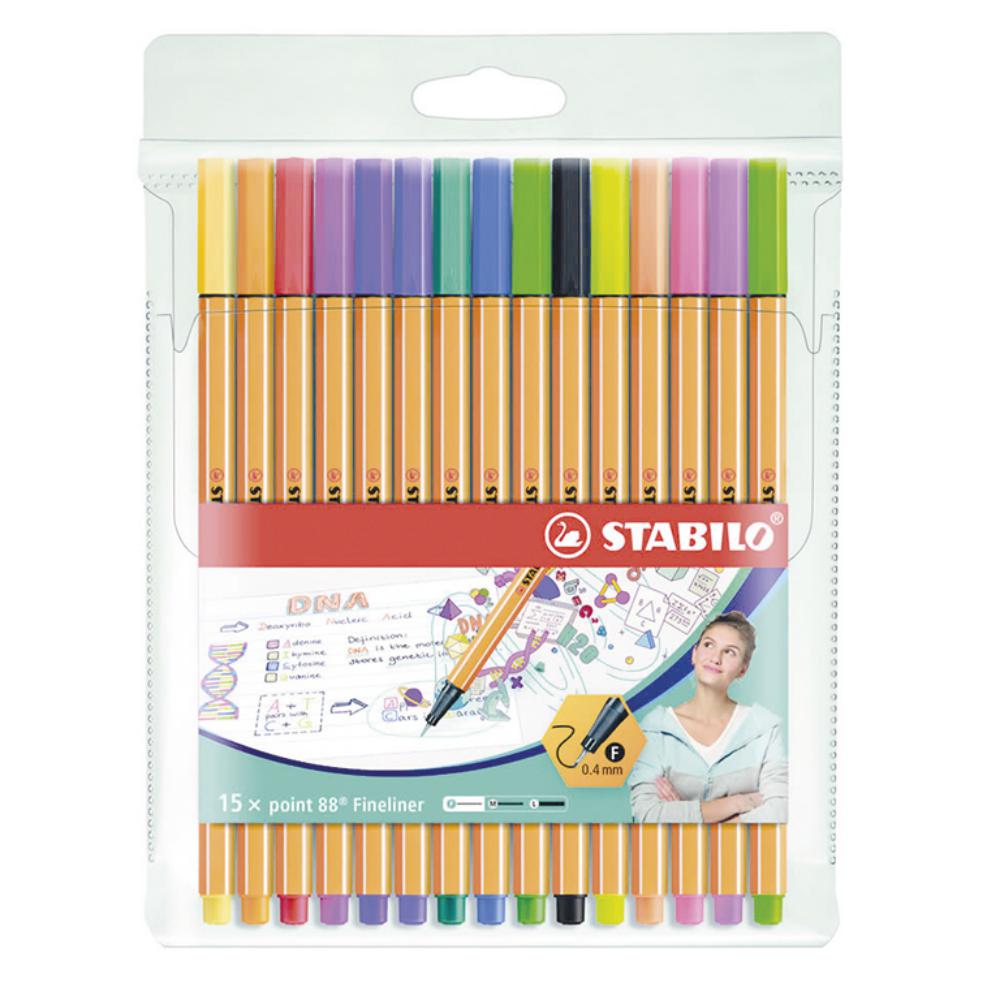 ROTULADOR PUNTA FIBRA STABILO POINT-88 COLORES SURTIDOS ESTUCHE 15 UD.