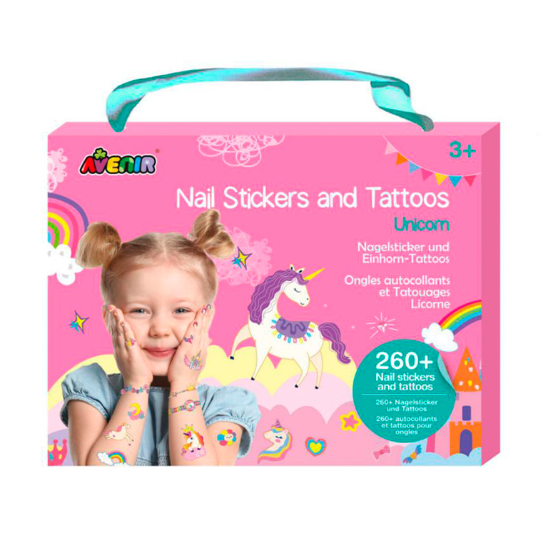 SET PEGATINAS UÑAS Y TATUAJES AVENIR UNICORNIO