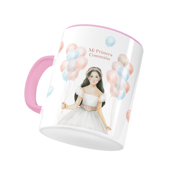 TAZA CERAMICA NIÑA GLOBOS COMUNION
