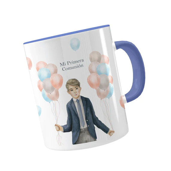TAZA CERAMICA NIÑO GLOBOS COMUNION