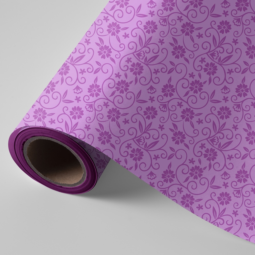PAPEL REGALO BOBINA 62CM FLORES LILAS
