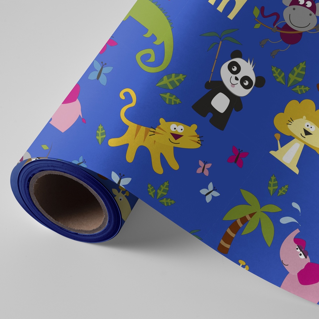 PAPEL REGALO BOBINA 62CM  INFANTIL JUNGLA