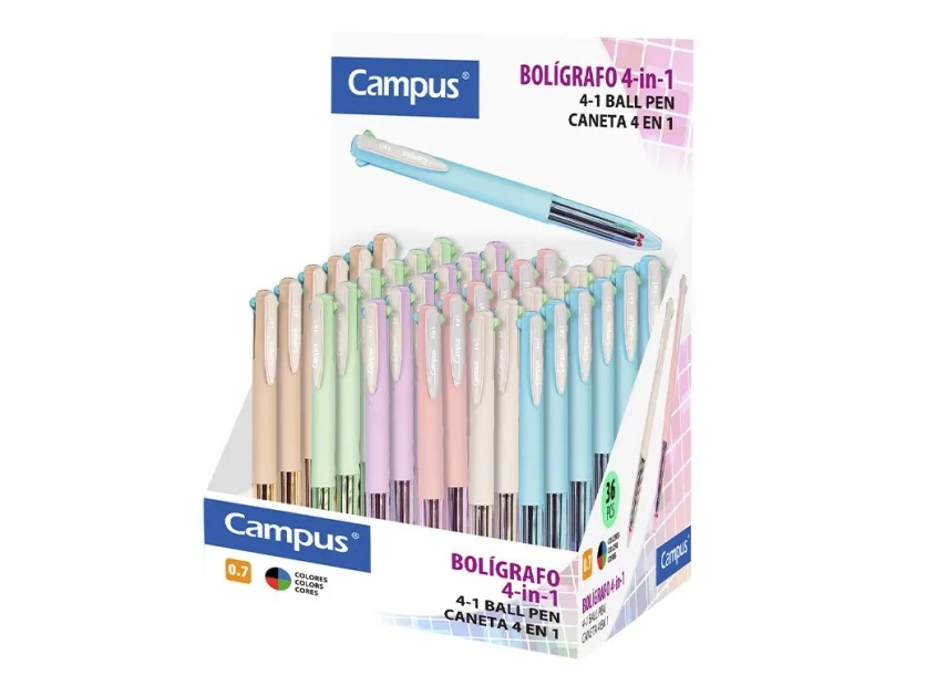 BOLIGRAFO TINTA ACEITE CAMPUS 4 COLORES SOFT MORANDI EXPOSITOR 36 UD.