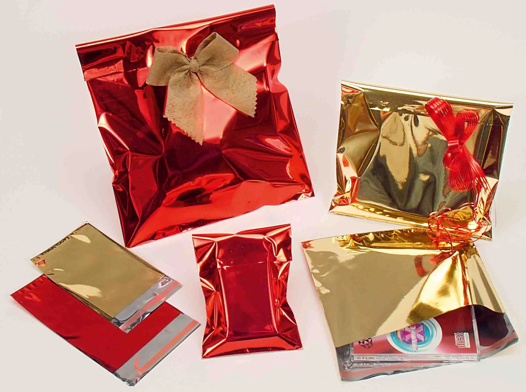 BOLSA REGALO METAL BRILLANTE 35X50+5 DORADAS 50UD