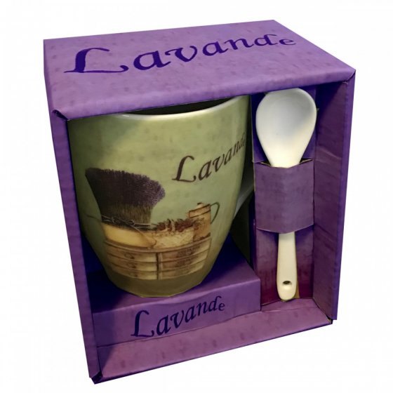 TAZA+CUCHARA LAVANDA EN CAJA REGALO