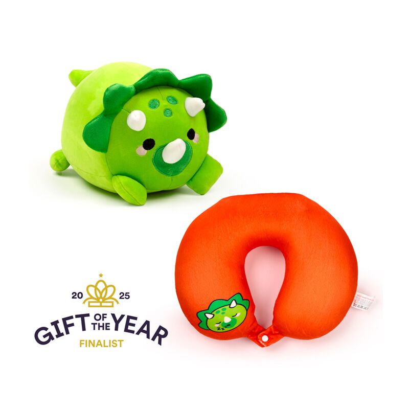 ALMOHADA DE VIAJE Y PELUCHE 2 EN 1 SWAPSEAZZZ GATO DINOSAURIO