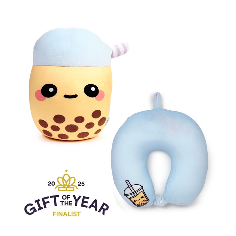 ALMOHADA DE VIAJE Y PELUCHE 2 EN 1 SWAPSEAZZZ BOBA TE C/BURBUJAS FOODIEMALS