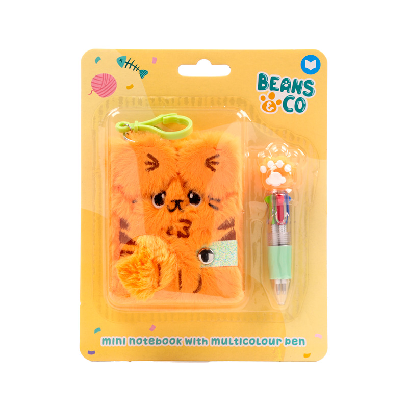 MINI BLOC NOTAS DE PELUCHE GATOS BEANS & CO C/BOLIGRAFO MULTICOLOR 4 COLORES