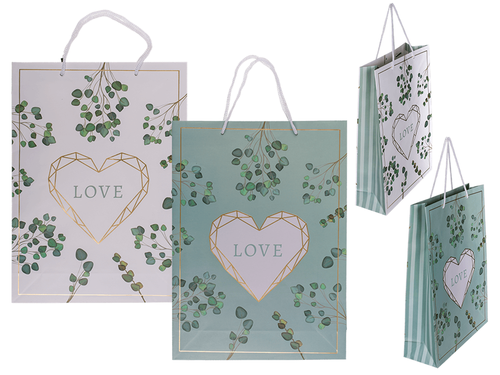 BOLSA DE REGALO PAPEL BLANCO/VERDE LOVE
