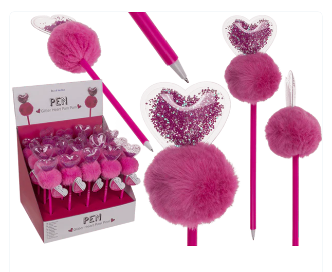 BOLIGRAFO POMPON CORAZON PURPURINA