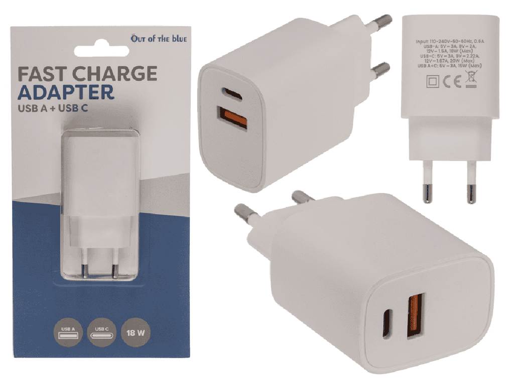 ADAPTADOR CARGA RAPIDA USB A + USB C