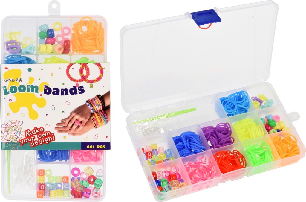 CAJA ELASTICOS Y PIEDRAS PULSERAS