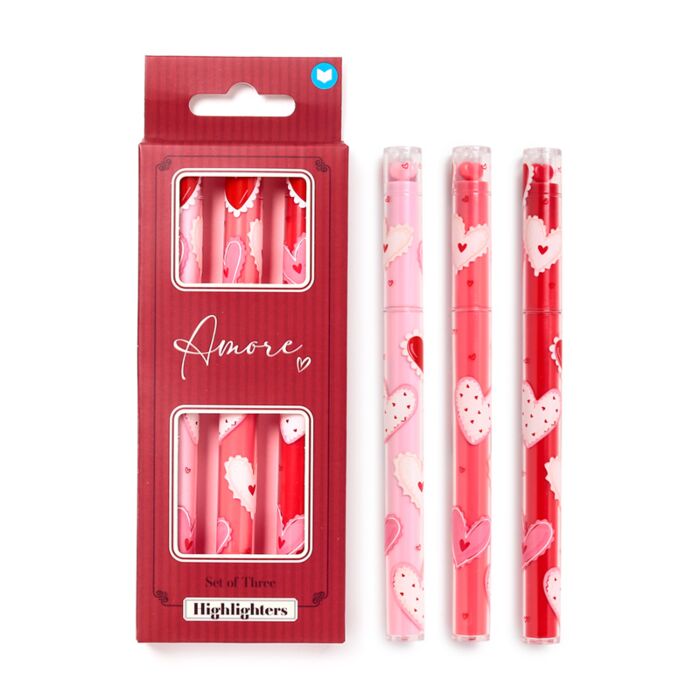 SET DE 3 SUBRAYADORES CORAZONES AMORE