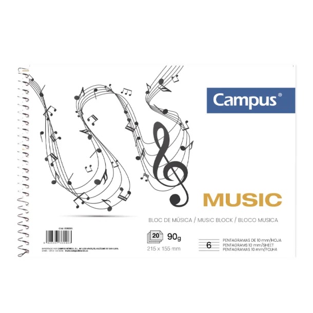 BLOC MUSICA CAMPUS A5 20H 90G 10 PENTAGRAMAS